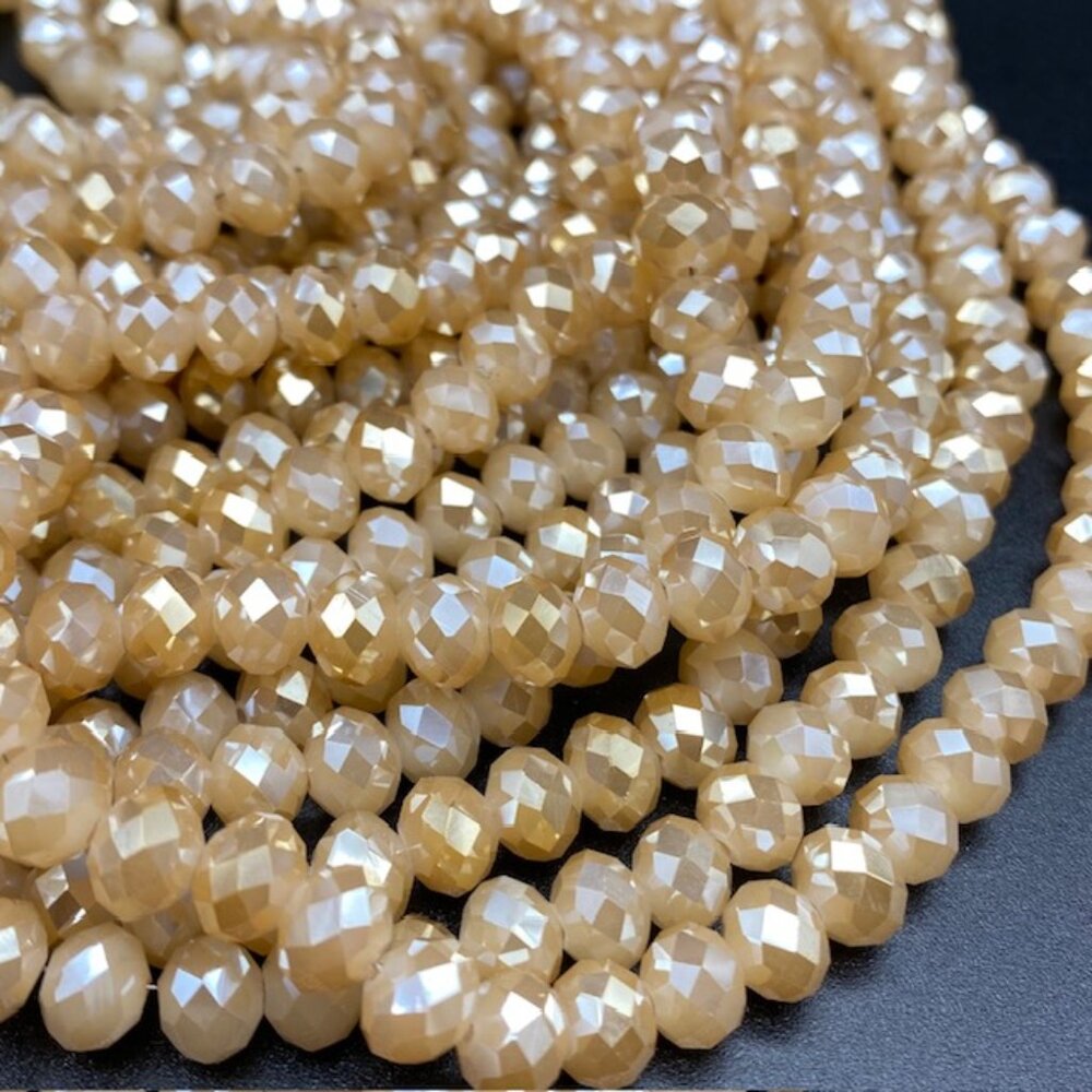 8mm Electroplated Bisque Faceted Glass Rondell Bead Strand